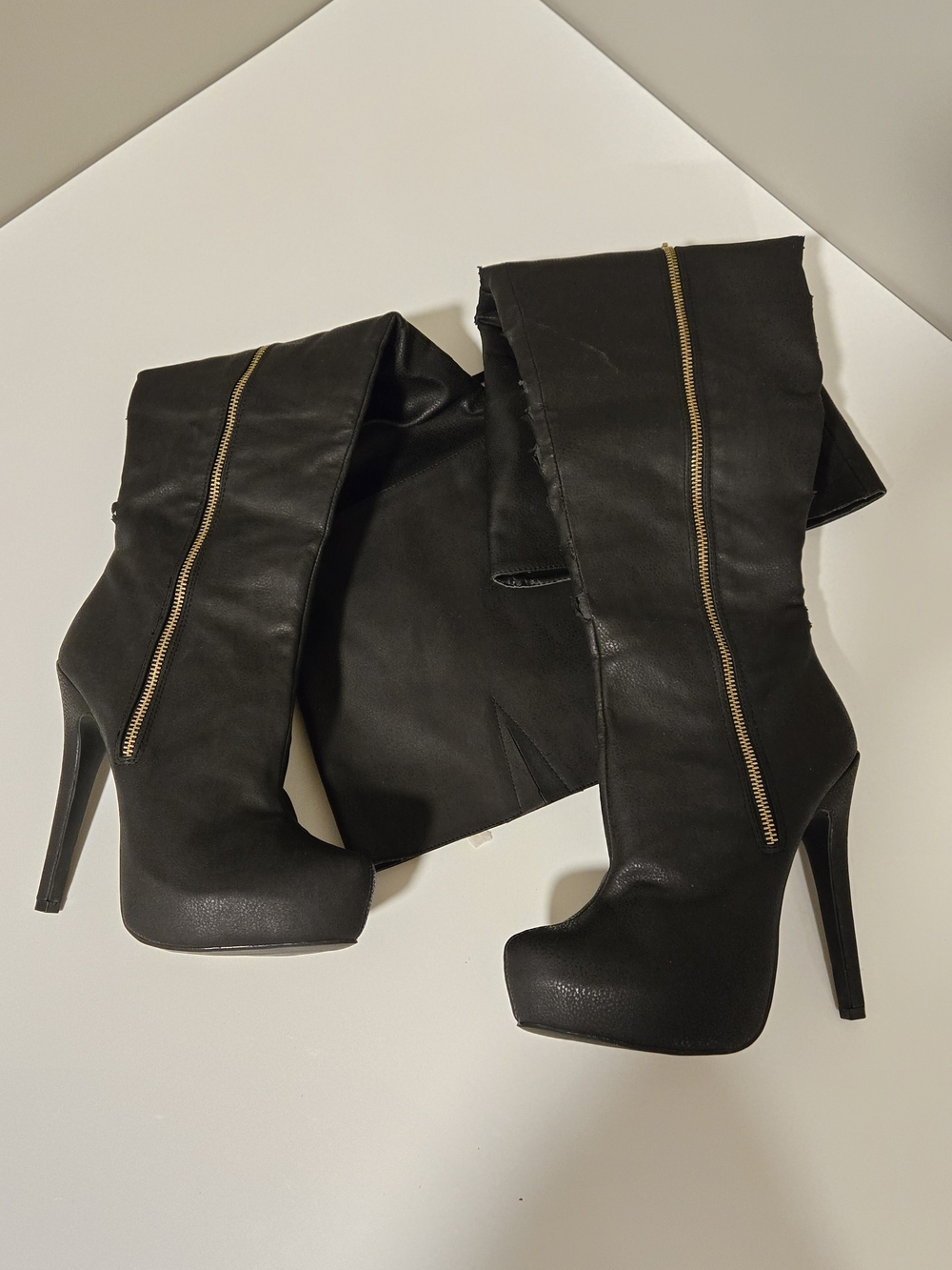 Ballantine Black Over-the-Knee Platform Stiletto Boots with Gold Zip - Picture 12 of 16